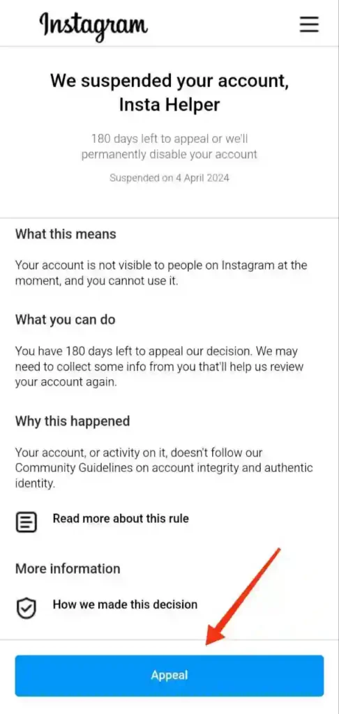 step 1 - Instagram suspended account Recover kaise kare