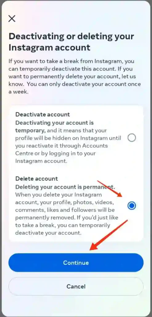 step 8 - instagram account delete kaise kare